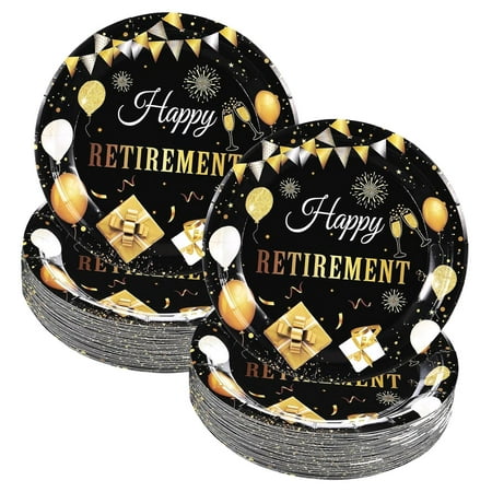 Highcool 100 Piece Retirement Paper Plate Set and Happy Retirement Party Decorations, 7 Inch Dessert Cake Plates Tableware for Men and Women Farewell Parties