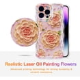 thumbnail image 2 of Case for iPhone 13 Pro Max, Colorful Retro Oil Painting Print Peony Flower Leaf Laser Glossy Cute Curly Waves Edge Exquisite Phone Cover Stylish Durable TPU Protective Case for Women - Pink#4, 2 of 18