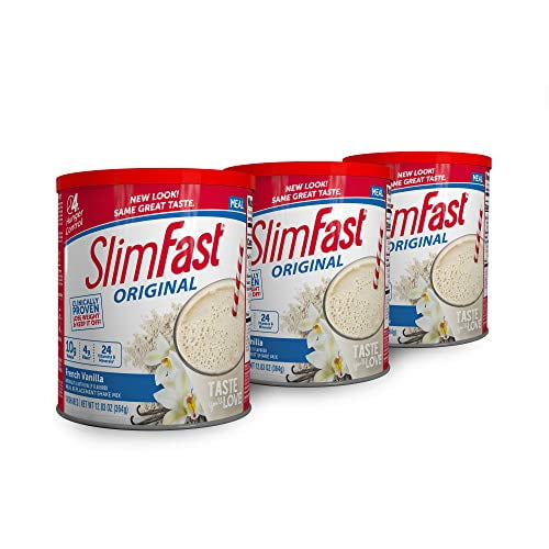 SlimFast Original French Vanilla Meal Replacement Shake Mix - Weight Loss Powder - 12.83 Oz Canister, Pack Of 3