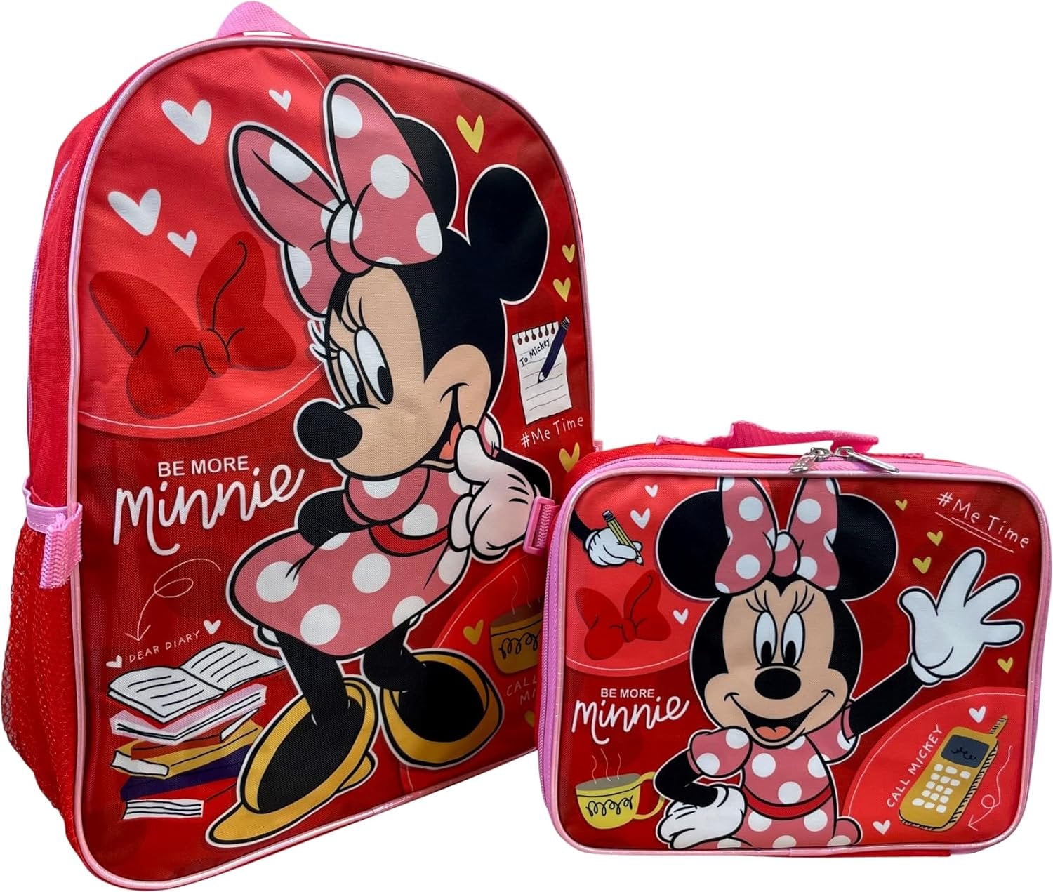 Ruz Group Kid's Licensed 16 Inch Backpack With Removable Lunch Box Set Minnie Mouse Red