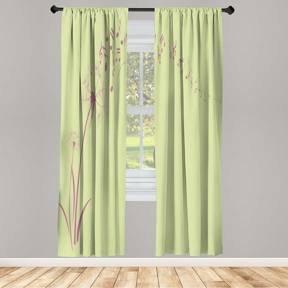 Ambesonne Music Curtains, Dandelion Summer Silhouettes, Pair of 28"x84", Pale Purple