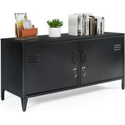 Coewske 42 inch Metal Storage Cabinet Lockable Storage Sideboard with 2 Shelves Black