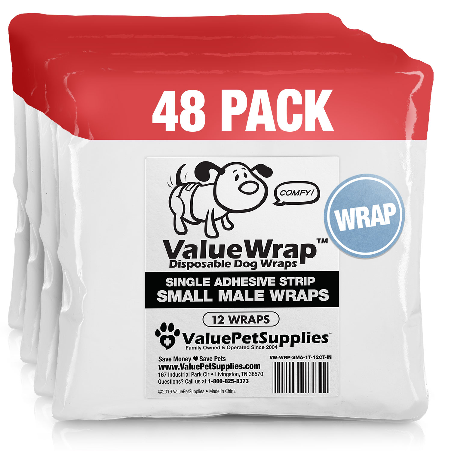 ValueWrap Disposable Male Dog Diapers, 1Tab Small, 48 Count