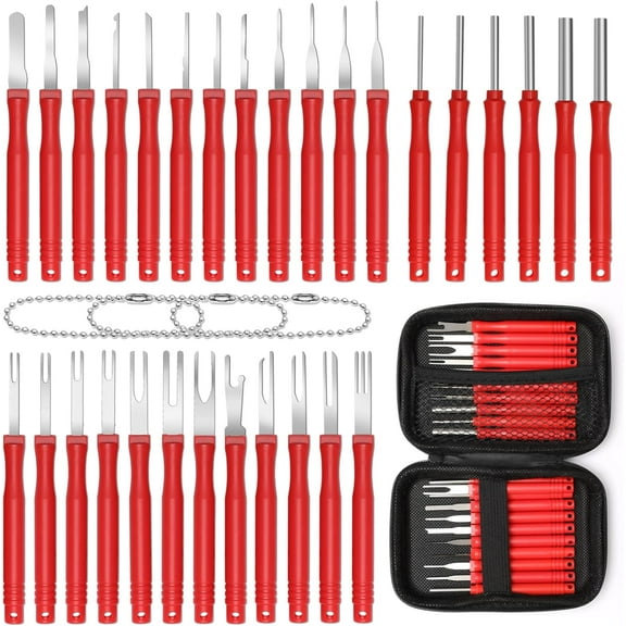 30 4P Terminal Pin Removal Tool Kit, Electrical Connector Depinning Tool Terminal Pin Extractor Kit Wire Release Tool for Car Household Devices (Red)