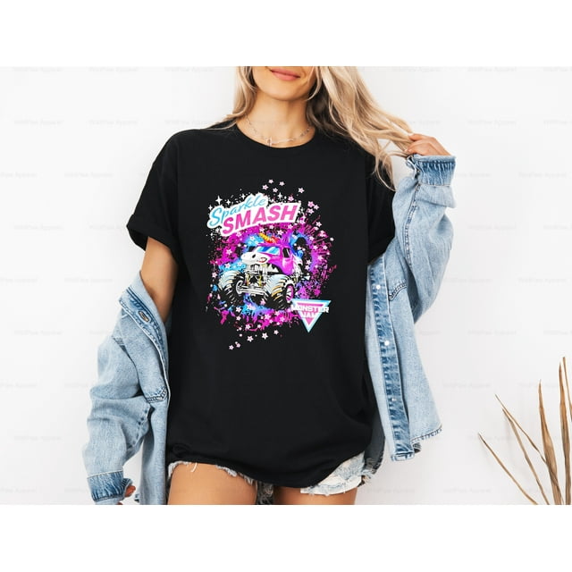WildPaw Apparel Monster Jam Sparkle Smash Shirt – Bold & Fun Stars Graphic Tee-2XL