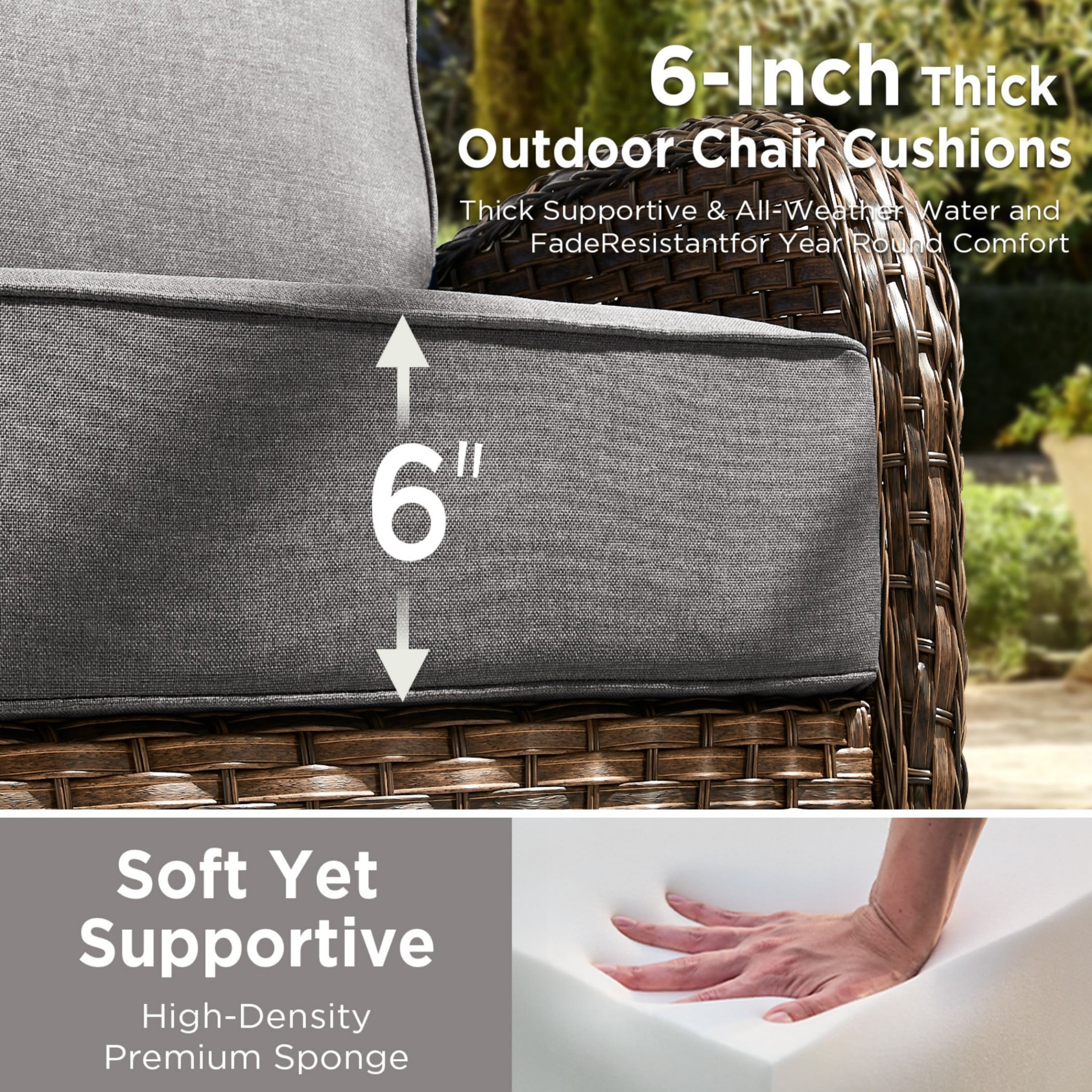 Unnifurnzi 8 Pieces Patio Furniture Set-6'' Thick Cushions Outdoor Furniture with Swivel Rocker Chairs Outdoor Couch and Coffee Table Wicker Patio Furniture for Deck Porch Garden Poolside-Brown/Gray