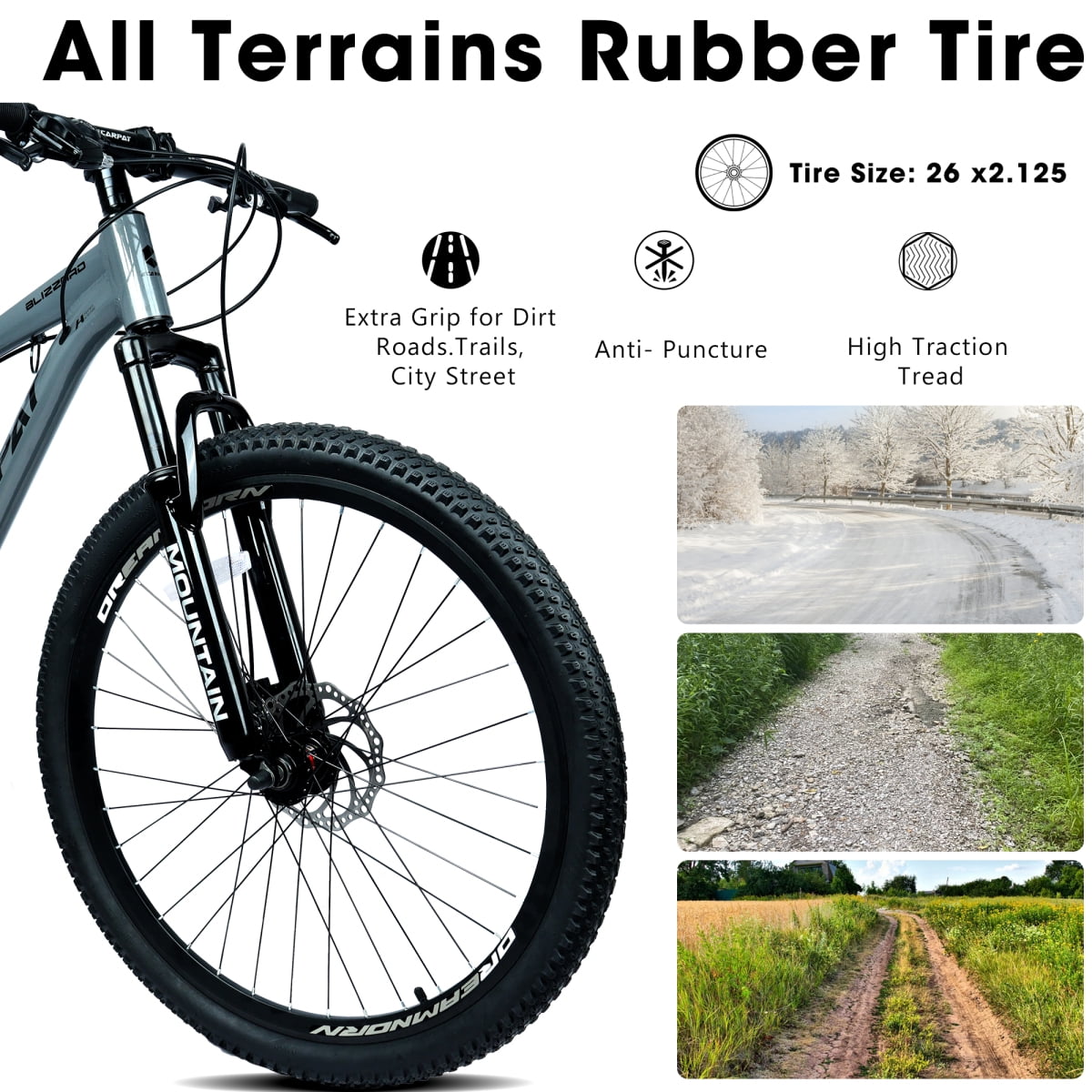 26 Inch All-Terrain Mountain Bike with Disc Brakes, 21-Speed Drivetrain, Steel Frame Front Suspension MTB for Men & Women, Trail Riding & Outdoor Cycling