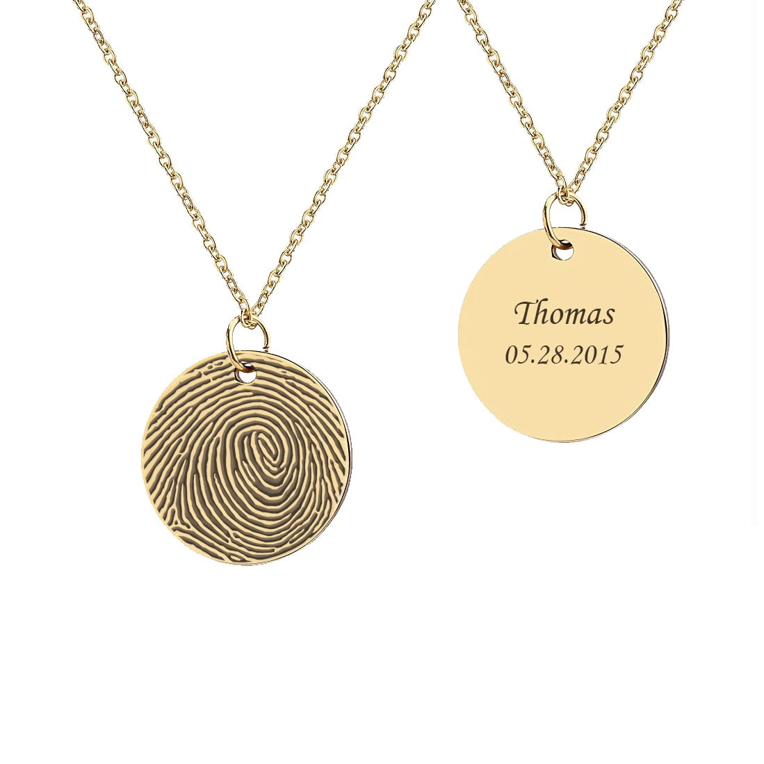 Engravable Round Disc Actual Fingerprint Pendant Memorial Keepsake Loved One Thumb Print Stainless Steel Jewelry with Gift Box [Gold]