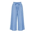 thumbnail image 6 of Women's Wide Leg Capri Pants Cropped Palazzo Summer Beach Vacation Casual Pants with Pockets Drawstring Light Blue S(S), 6 of 6