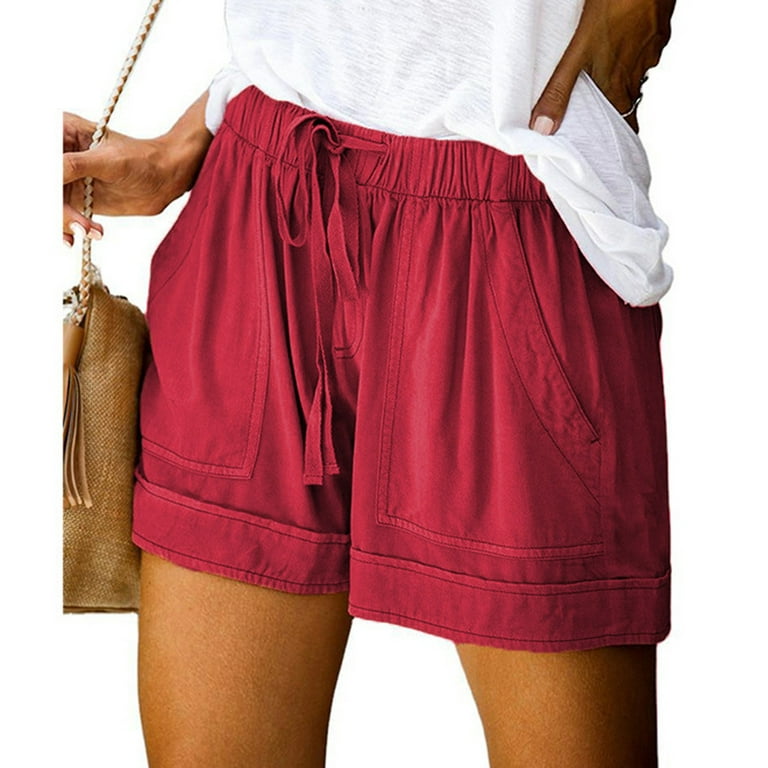 Okbop Athletic Shorts for Women Summer Plus Size Comfy Drawstring Elastic  Waist Pocket Loose Shorts Pants Boxer Shorts Red M(6) 