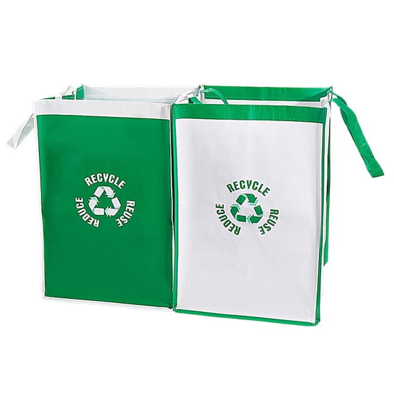 2Pcs Recycle Waste Bags Trash Recycling Bins Combo Polypropylene Waterproof Reusable Home Indoor Trash Sorting Organizer Baskets Green