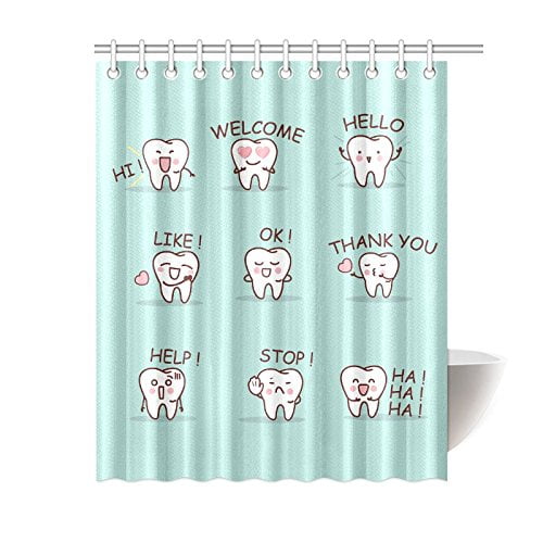 Gckg Cute Teeth Emoji Home Decor Polyester Fabric Shower Qty