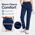 thumbnail image 4 of MASKERT Women’s Fleece Pants, High Waisted Casual Straight Leg Pants with Stretch, Warm Fleece Lined Slim Fit Pants with Zipper Pockets for Work Golf Hiking Daily Wear, 4 of 10
