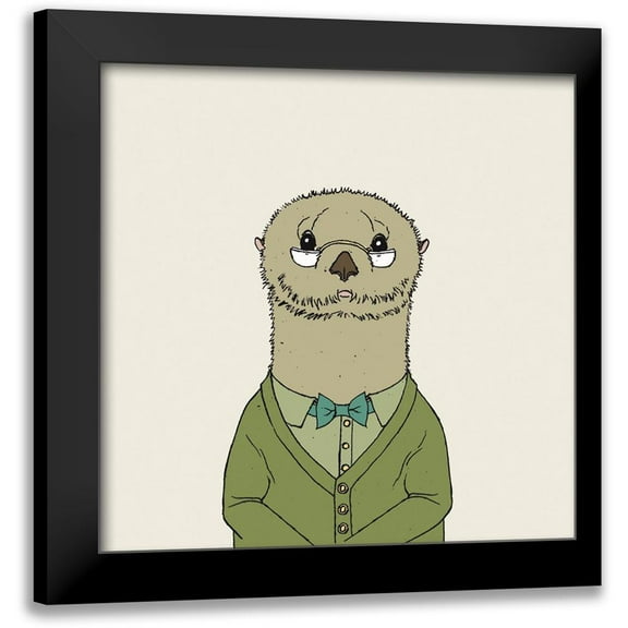Wild Apple Portfolio 12x12 Black Modern Framed Museum Art Print Titled - Otter on Cream