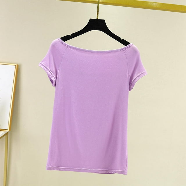 TACILIP Pyjamas pour Femmes Manches Cap Été Hauts Col Bateau T-Shirts Tenues Mode Vêtements de Nuit
