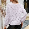 thumbnail image 3 of Suéter con cuello en V para mujer Moda Suelta Casual Color sólido Cuello en V Jersey Linterna Manga larga Suéter de punto hueco Púrpura claro S, 3 of 7