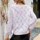 thumbnail image 3 of Suéter con cuello en V para mujer Moda Suelta Casual Color sólido Cuello en V Jersey Linterna Manga larga Suéter de punto hueco Púrpura claro L, 3 of 7