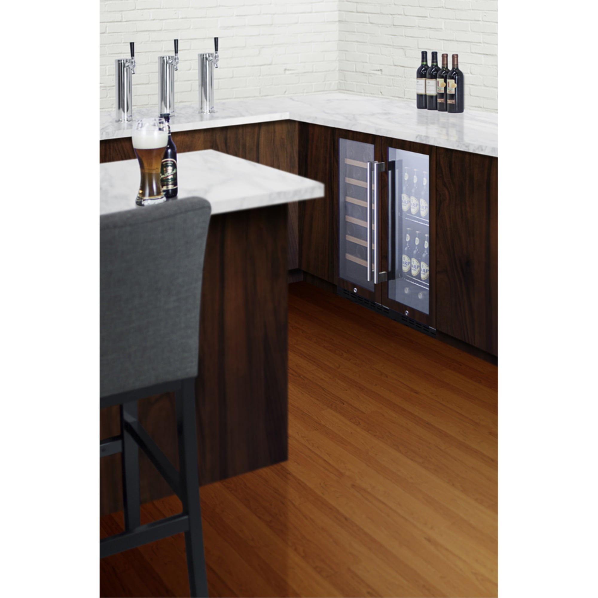 15" wide built-in undercounter glass door beverage cooler with panel-ready door trim