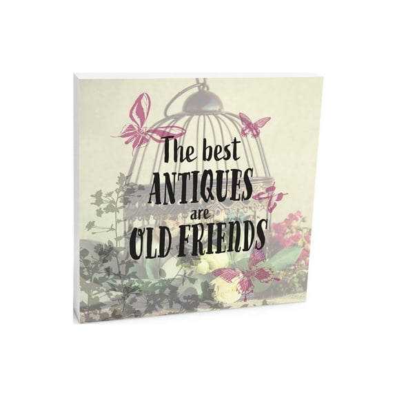 Best Antiques Friends Green Floral Cage 10 x 10 Wood Tabletop Sign Plaque