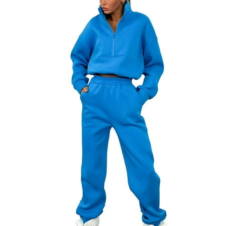 ShomPort Womens Fall 2 Piece Outfits Half Zip Pullover Long Sleeve Sweatshirt Jogger Pants Lounge Sets Sweatsuit