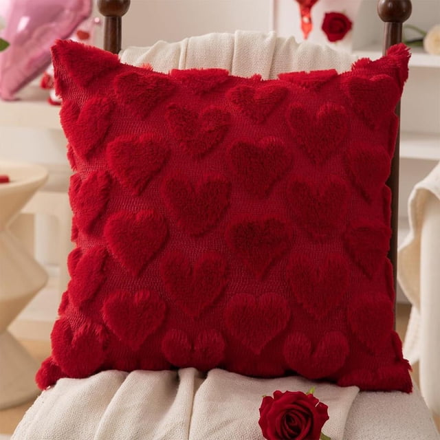 Feltree Valentine's Day Pillow Covers 18x18 Inch with Hearts Design for Sofa Couch Home Decoration Gift
