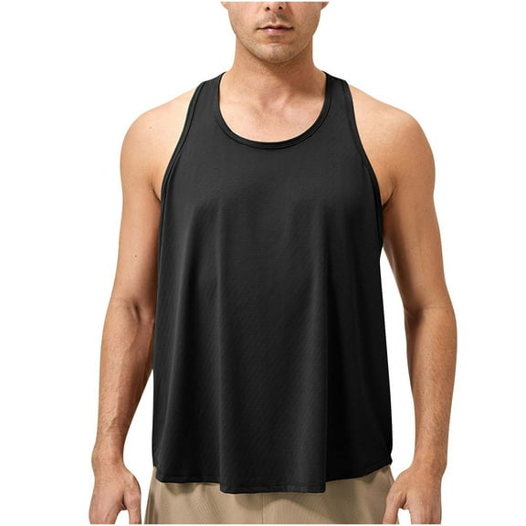 SSAAVKUY Men's Workout Tank Top Cotton Sleeveless Muscle Tee Summer Fashion Gym Athletic Bodybuilding Cut Off Shirt Black L