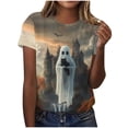 thumbnail image 2 of Womens Halloween Tops Ghost and Cat Graphic Tees Short Sleeve Casual Crewneck T-Shirts Fall Festival Shirt Novelty Holiday Outfit Lightweight, 2 of 6