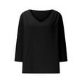 thumbnail image 4 of Kaemgyyd 3/4 Length Sleeve Linen Tops for Women Solid Color V Neck Beach Vaction Boho Shirt Summer Fall Fashion Clothing, 4 of 7