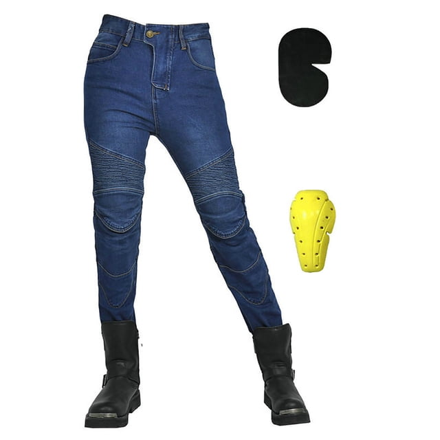 Bmisegm Women's Casual Motorcycle Riding Pants Protective Riding Jeans with Reinforced Knee Pads for All-Season Use Blue M