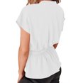 thumbnail image 3 of Blusa con botones para mujer Ticfox Escote con muesca en V dobladillo con volantes manga corta Blanco M, 3 of 5