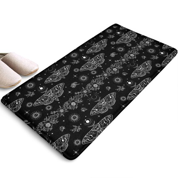 Moth and Flower Gothic Pattern Flannel Non Slip Washable Indoor Door Mat, Decorative Dirt-Resistant and Absorbent Rug for Entrance, Bedroom, Kitchen, Bathroom, 31.5“x17"