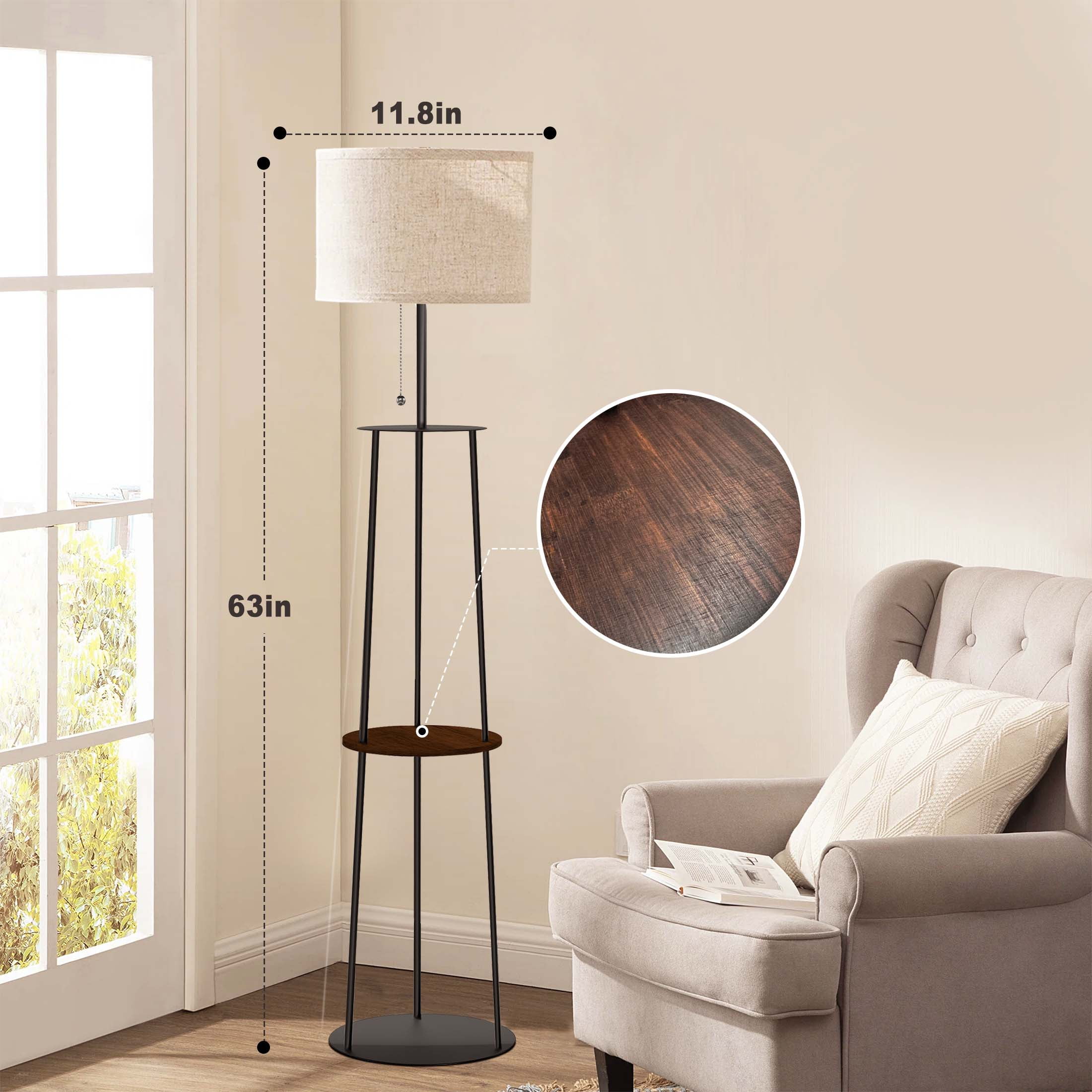 65" Floor Lamp with Shelves, Modern Round Standing Lamp with 3 Color Temperature Bulb – Corner Display Bookshelf Lamp for Living Room and Bedroom