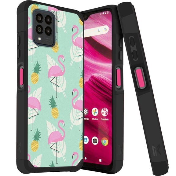 MetKase Hybrid Series Case for T-Mobile REVVL 6 Pro 5G (Magnetic Mount Ready Dual Layer Slim Cover) - Flamingos
