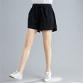 thumbnail image 2 of Talla negra XXL [corresponde a XL] pantalones cortos de mezclilla de cintura alta con cintura elástica lavada y pantalones cortos informales de pierna ancha con cordones, 2 of 3