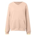 thumbnail image 4 of Fall Sweatshirts for Women Fashion V Neck Solid Color Long Sleeve Pullover Sweatshirt with Kangaroo Pocket Oversized Casual Loose Fit Fall Winter Clothing, 4 of 5