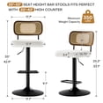 thumbnail image 5 of Bar Stools Set of 2, Adjustable 360° Swivel Counter Height Barstools from 25" to 33" Upholstered Faux Leather Bar Chairs with Rattan Backrest & Enlarged Base, 5 of 11