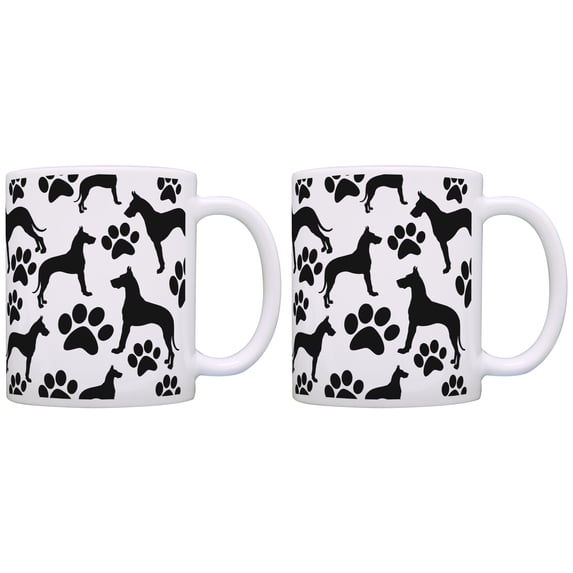 ThisWear Dog Lover Gifts Great Dane Paw Print Pattern 11 ounce 2 Pack Coffee Mugs