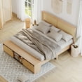 thumbnail image 4 of Danolapsi Natural Rattan Queen Size Bed Frame with Sliding Barn Door Storage Cabinets and LED Light Headboard, Boho Farmhouse Wood Platform Bed with Solid Wood Legs Support, No Box Spring Needed, 4 of 9