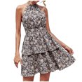 thumbnail image 1 of Summer Dresses for Women 2022 Halter Neck Off Shoulder Sleeveless Backless Floral Printing Ruffle A-Line Dress, 1 of 5