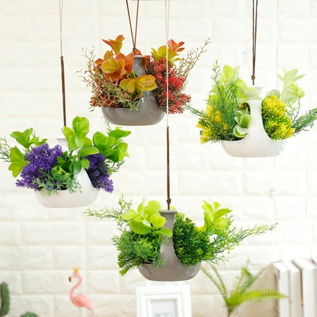 Decorative Geometric Hanging Planters Pot With Artificial Plants