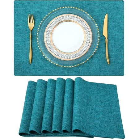 

Teal Cloth Placemats Set of 6 \u2013 Cotton Linen Blend Washable Spring Dining Table Mats for Indoors & Outdoors Easy to Clean 13 x 19 Inch