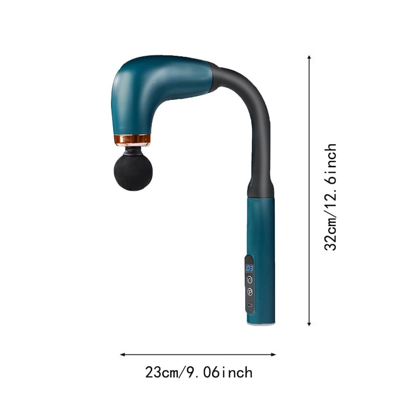 Percussion Massage Gun with Extended Long Handle, Cordless Deep Tissue Massager for Full-Body Self-Massage on Back, Neck, and Shoulders, with 4 Heads,Peacock blue
