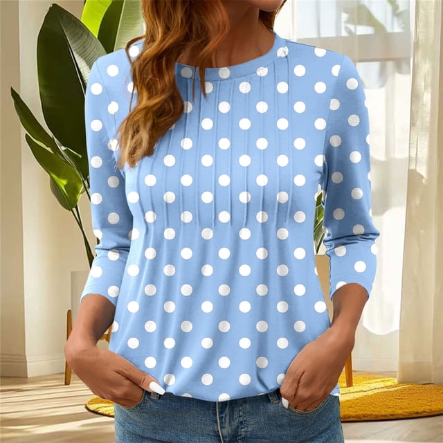 Heisall Women's T-Shirts 3/4 Sleeve Round Neck Loose Casual Striped Non-positional Print Spring/Autumn Fashion