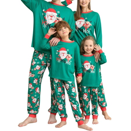 

Christmas Pajamas for Family Cartoon Santa Print Long-Sleeve Tops with Pants Sleepwear Set for Adult Kid