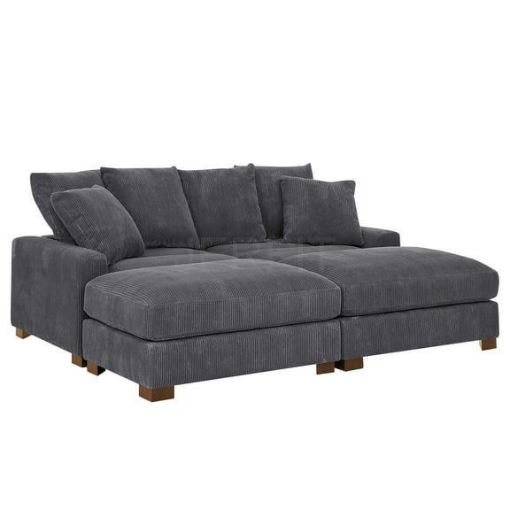 JERFIT Modern 86" Corduroy Sofa Couch for Living Room, 4-Seater with Adjustable Headrests, Foam Cushions, Solid Wood Legs, Gray Fabric Sofa