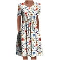 thumbnail image 2 of Pntutb Womens Summer Casual Round Neck Short Sleeve Folding Floral Print Dresses, 2 of 6