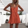 thumbnail image 3 of Usmixi Jumpsuits for Women Beach Casual Solid Button Down Ruffle Hem Spaghetti Strap Jumpsuits Overalls Summer Formal Plain Square Neck Sleeveless Short Rompers Red s, 3 of 6