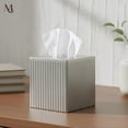 thumbnail image 2 of Tissue Box Cover Square - Handcrafted Ridge Embossed Pewter Metal Holder For Bathroom Accessory  Aesthetic Decorative Facial Napkin Cube Modern Home Decor, 2 of 6
