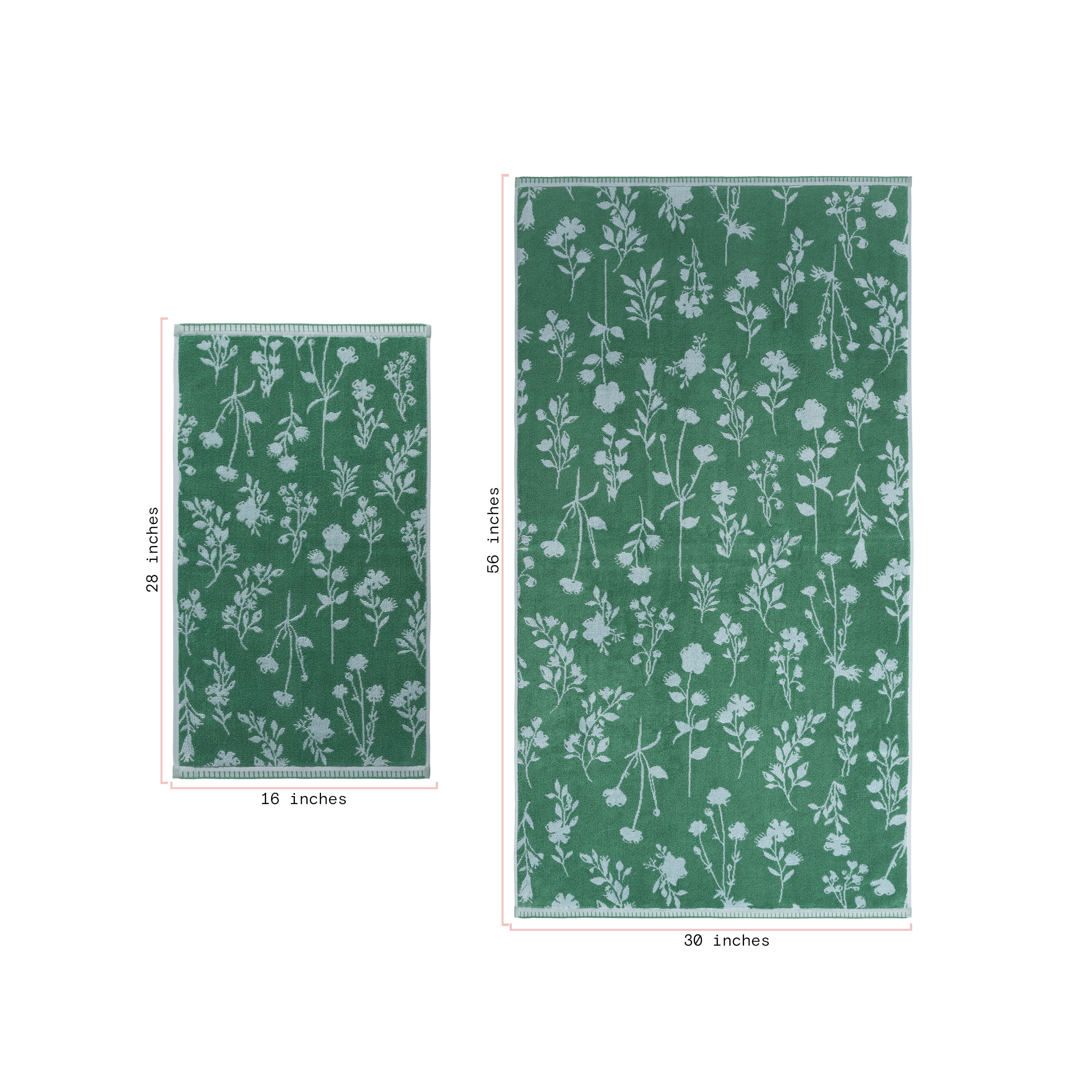 Beautiful by Drew Barrymore 4-Piece Floral Bath Towel Set, 100% Cotton, Pine Green