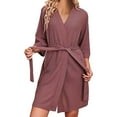 thumbnail image 2 of Fanxing Waffle Robes for Women Waffle Knit Bathrobe Soft Lightweight Knee Length Loungewear Pink L, 2 of 9